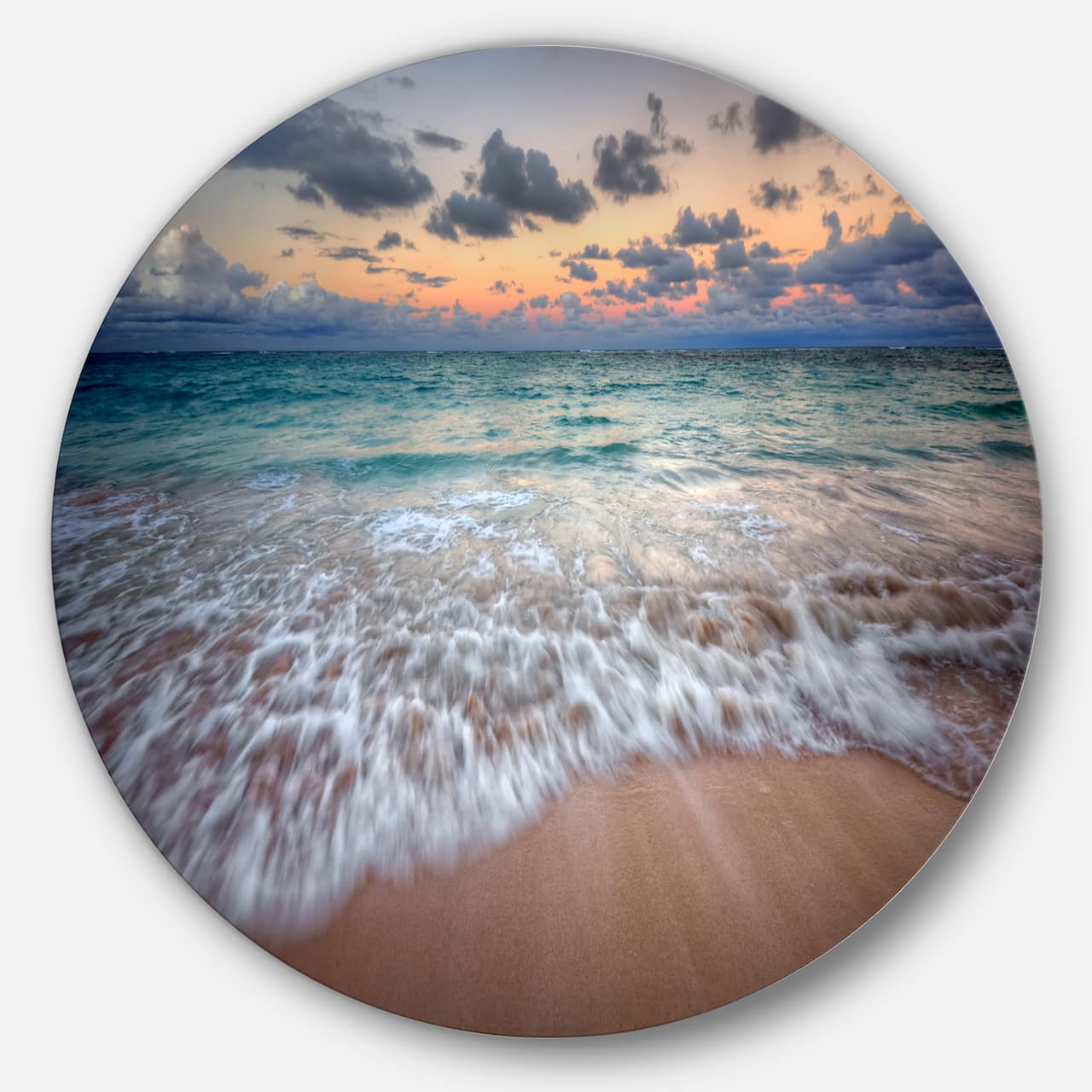 Designart - Waves Crashing Serene Seashore' Seascape Metal Circle Wall Art